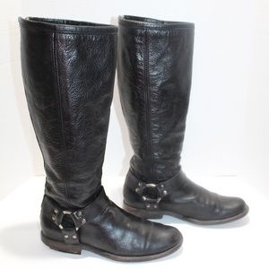 Frye 4001 Black Leather Harness Riding Equestrian Rear Zip Boots Moto Size 6.5 B